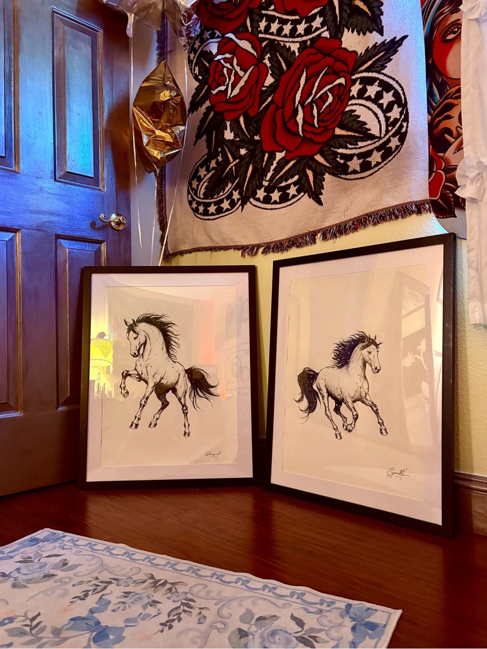 Framed Black and White Horse Art Print - Home Art